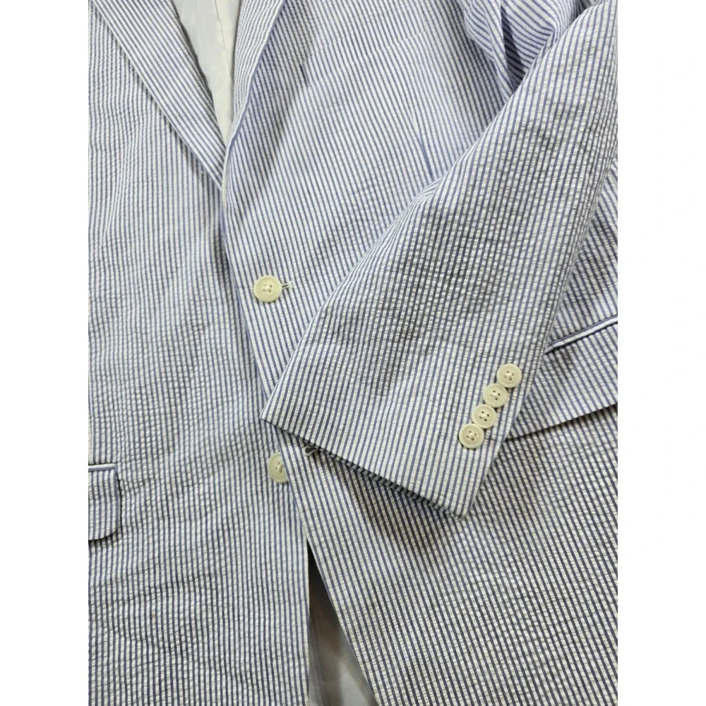 Saddlebred Seersucker Blazer Men 44R Blue White Striped Cotton Sport Coat Jacket